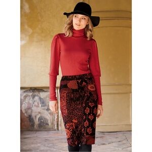 Peruvian Connection Karami Skirt Size Medium Red Black Knit Pima Cotton Pencil